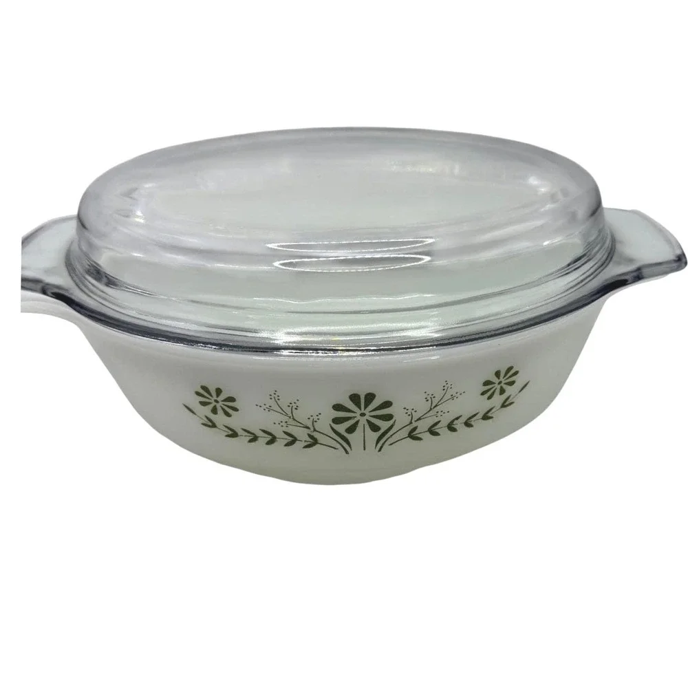 Vintage Milk Glass Baking Dish Made in USA Oven Safe White Round Casserole Lid
